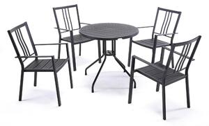 Set Tavolo 4 Sedie da Giardino in Acciaio Nero