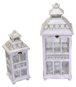 Set 2 Lanterne in Legno in Metallo sbiancato quadro