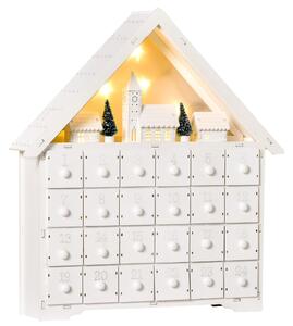 Calendario dell'Avvento 39x9x42 cm 24 Cassetti Villaggio di Natale con Alberi e Luci Bianco