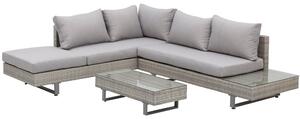Set da Giardino Divano Angolare e Tavolino in Rattan Grigio
