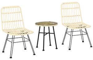 Set Tavolino e 2 Sedie in Rattan Polietilene Crema