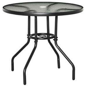 Tavolino da Giardino Ø80x72 cm Piano in Vetro con Foro in Metallo Nero