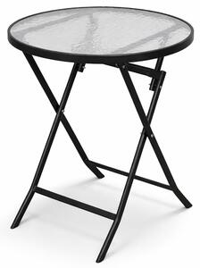 Tavolo Pieghevole Rotondo da Esterno Ø60x71cm con Struttura in Acciaio e Piano in Vetro Nero