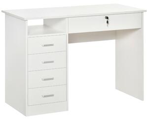 Scrivania da Ufficio 110x50x76 cm 5 Cassetti in Legno Bianco