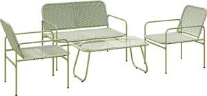 Set Salotto da Giardino con Divanetto Poltrone e Tavolino con Piano in Vetro in Rattan PE Verde