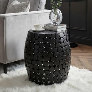 WOHNLING Tavolino rotondo da 40 cm in alluminio nero e piano in marmo – Tavolino da salotto in alluminio – Tavolino da salotto in metallo – Tavolino decorativo fatto a mano