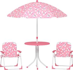 Set Tavolo e Sedie per Bambini con Ombrellone per Esterno in Acciaio Rosa