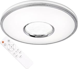 Plafoniera LED rotonda con telecomando LEON, bianco cromato, 68 W, tonalità di bianco, 7500 lm, plastica, dimensioni: 8,5 x 49 x 49 cm, IP44, Polux