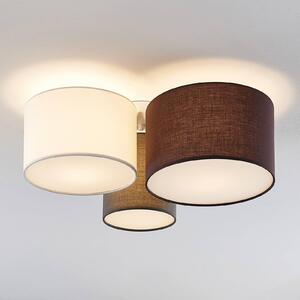 Plafoniera Lindby Laurenz, 3 luci, grigio/marrone, tessuto