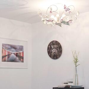 Plafoniera giocosa in bianco rosa floreale 5x E14 fino a 60 watt 230V in metallo, per cucina sala da pranzo lampade lampada illuminazione interna