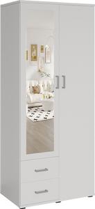Armadio 2 porte con specchio TOM – Dimensioni H185 x L80 x P52 cm – Colore bianco – Stile design