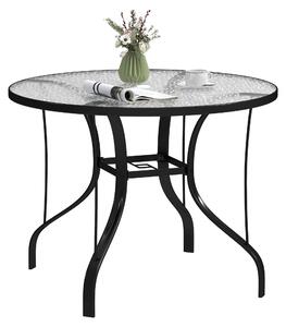 Tavolino da Giardino Rotondo Ø96.5x71 cm con Foro per Ombrellone in Metallo e Vetro Temperato Nero