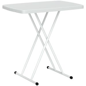 Tavolino da Giardino Pieghevole 76x50x74 cm con Altezza Regolabile in Metallo e HDPE Bianco