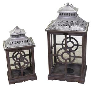 Set 2 Lanterne in Legno in Metallo grigio chiaro rettangolare