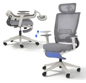 FLEXISPOT Foldex Sedia da ufficio ergonomica, sedia da ufficio pieghevole per piccoli spazi con supporto lombare Braccioli regolabili in altezza con poggiapiedi Grigio