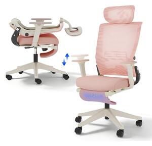 FLEXISPOT Foldex Sedia da ufficio ergonomica, sedia da ufficio pieghevole per piccoli spazi con supporto lombare Braccioli regolabili in altezza con poggiapiedi Rosa