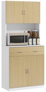 HOMCOM Credenza Cucina con Armadietti a 2 Ante e Cassetto, 80x40x180cm, Colore Legno