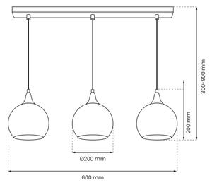 Lampadario a sospensione con filo MONTE 3xE27/60W/230V d. 20 cm cromo opaco