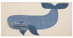 Tappeto per bambini in cotone con motivo con balene 80 x 150 cm tessuto a mano beige e blu cameretta camera per bambini Beliani