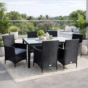 Gruppo di sedute in poly rattan set da pranzo set di mobili da giardino 6 persone set da giardino nero