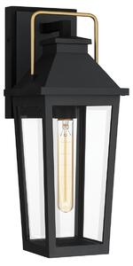 Elstead Buckley lampada da parete per esterni E27 nero opaco e accenti in ottone vetro chiaro IP44 antiacqua