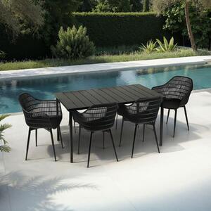 Set di mobili da giardino AZALEA/MARGHERITA composto da 1 tavolo e 4 sedie in alluminio e plastica nera. Mobili da balcone e da terrazza per esterni. Mobili da esterno robusti e resistenti alle intemperie
