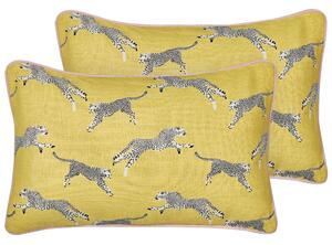 Set di 2 cuscini decorativi in cotone giallo 30 x 50 cm Motivo ghepardo stampato Beliani