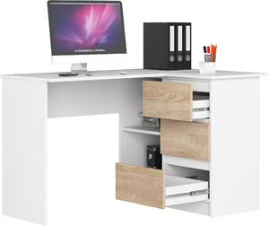 Scrivania angolare AKORD B16 destra, bianco con frontale in rovere Sonoma, L 124 x H 77 x P 85 cm