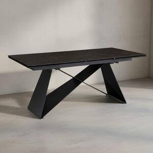 Tavolo da pranzo 180 - 260 cm allungabile in Vetroceramica e vetro nero, tavolo grande in Vetroceramica, tavolo da cucina di design rettangolare, tavolo da pranzo stravagante con gambe in metallo