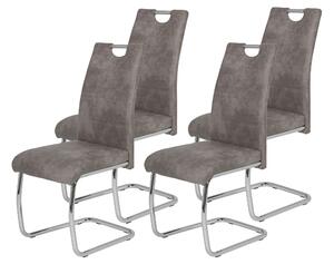 Hela Tische, set di 4 sedie per sala da pranzo a sbalzo Flora - rivestimento grigio vintage - struttura in metallo a tubo tondo cromato - portata 120 kg - schienale con maniglia