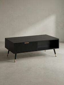 Tavolino da salotto 110x60x43 cm Nero con decorazione in rovere Tavolino da salotto, tavolino rettangolare con spazio contenitivo, tavolino da caffè con cassetti, tavolo da salotto con gambe in metallo