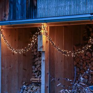 Catena luminosa solare a LED per decorazioni esterne - Modello a grappolo - 1512 LED ambrati - 14 metri - 8 funzioni - Alimentazione USB