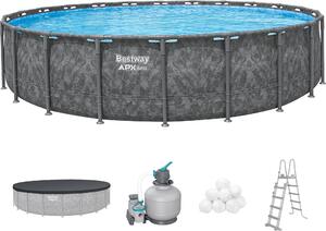 Bestway® APX365™ Set completo piscina con telaio resistente all'inverno con filtro a sabbia Ø 671 x 132 cm, effetto marmo (scuro), rotonda