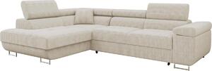 MIRJAN24 Divano angolare Torezio Cord, Elegante divano angolare con box letto e funzione notte, Poggiatesta regolabili, 274x203x70-90 cm (Colore: Poso 100, Lato: Sinistro)