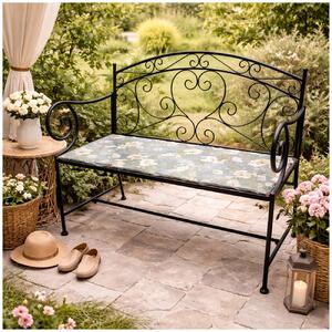 Panca da giardino Celia, modello Petunie, in metallo nero con decorazione, seduta di 109 cm