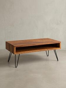 Tavolino da salotto 100x40x50 cm in legno massello di sheesham / metallo, tavolino da salotto di design, tavolo da salotto rettangolare, tavolino da caffè massiccio, grande tavolo da salotto