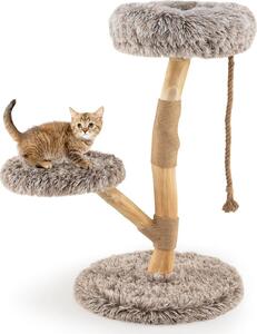 GOPLUS Tiragraffi in legno, tiragraffi da 90 cm con pali in juta, sedute in peluche e corda, tiragraffi a più piani per gattini