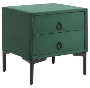 BELIANI Comodino in velluto imbottito verde scuro 2 cassetti gambe in metallo nero tavolino stile moderno