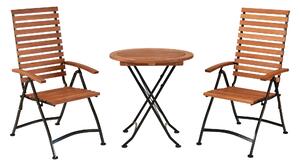 Set da balcone Merxx Schlossgarten 3 pezzi, 2 sedie pieghevoli, tavolo pieghevole Ø 70 cm, acciaio piatto con eucalipto