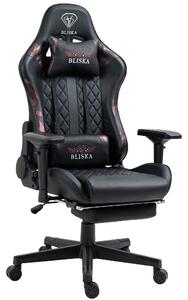 Poltrona da ufficio Chair Racing con poggiapiedi e braccioli ergonomici 4D, design sportivo ed ergonomico, colore: nero/rosa militare