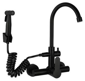 Miscelatore per lavello da cucina – Miscelatore estraibile – Girevole a 360° – 2 tipi di getto: a flusso continuo/a spruzzo – Miscelatore monocomando per acqua calda/fredda – Acciaio inossidabile SUS304 – Finitura nera opaca