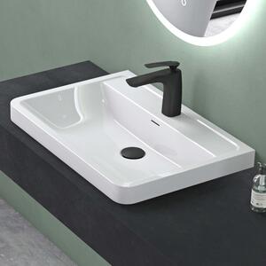 Lavabo Mai & Mai da 60 cm, vasca rettangolare, lavabo da incasso in mineralguss bianco lucido con troppopieno e foro per rubinetteria Colossum08