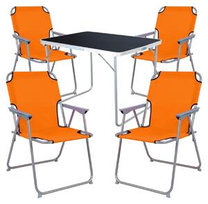 Set da campeggio composto da: tavolo da campeggio + 4 sedie pieghevoli arancioni
