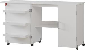 Tavolo da cucito Vicco Carmen Bianco 148 x 75 cm con 3 ripiani e armadio, Model 56210
