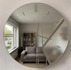 Orologio Da Muro 60 cm UTOPIA Struttura, a specchio e mezzaluna in cristallo satinato Bianco Diametro 60 cm lancette in metallo numeri e lancette colore nero tortora pastello