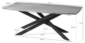 MASSIVMOEBEL24 | Tavolo da pranzo in legno di Acacia 240x100x77 Laccato naturale gambe mikado quadrate