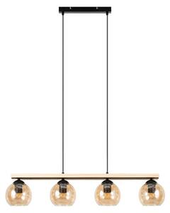 Lindby lampada a sospensione Enrique, ambra, 4 luci, vetro, legno, E27