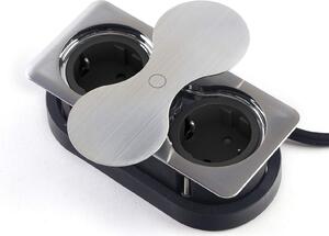 Design presa di corrente da incasso angolare (2 prese Schuko) look acciaio inox con coperchio a cerniera ad apertura rapida Elemento di presa di corrente per piani di lavoro e scrivanie di SOTECH