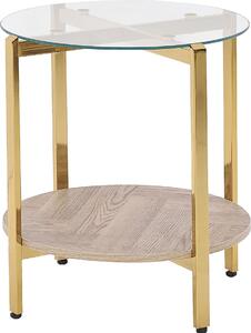 BELIANI Tavolino in legno chiaro oro piano in vetro forma rotonda struttura in metallo stile moderno soggiorno