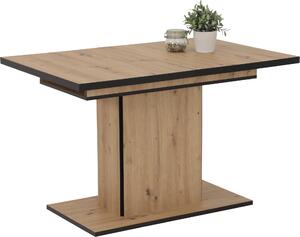 Tavolo a colonna/tavolo da pranzo Ariana, finitura rovere Artisan, bordi neri, allungabile, larghezza 120-160 cm